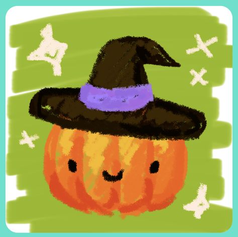 Oil Pastel Pumpkin, Fruit Widget, Things To Draw For Halloween, Burrito Drawing, Witch Hat Art, October Doodles, Witch Hat Drawing, Noteit Ideas, Cute Halloween Drawings