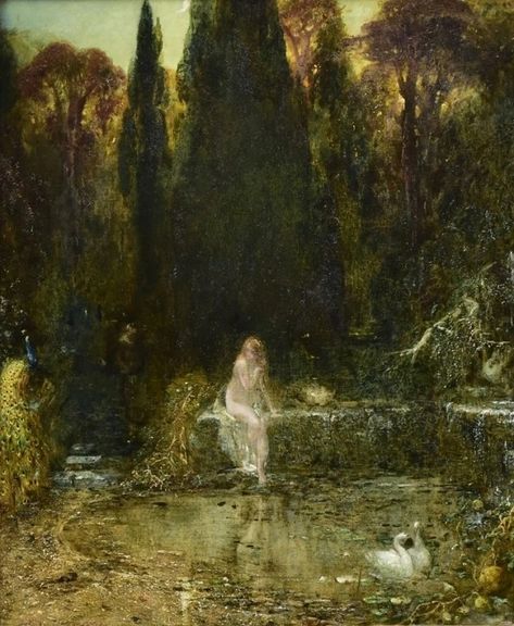 Pond with Nymph by Alfred Woolmer Cottagecore Painting, Pond Painting, Rennaissance Art, Forest Painting, Old Paintings, Romantic Art, Mermaid Art, Ethereal Art, Classical Art