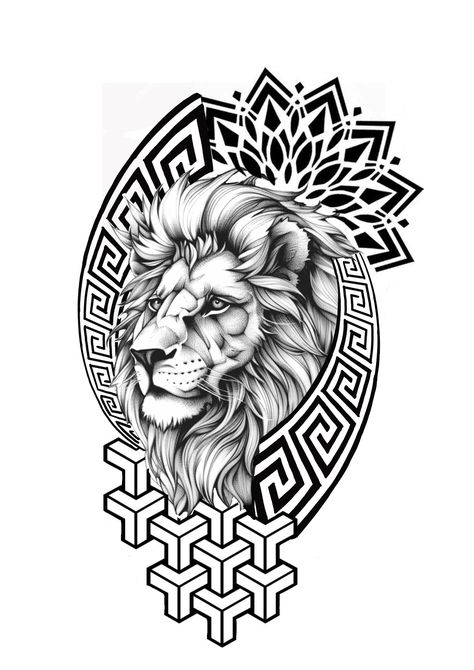 Trad Lion Tattoo, Miracle Tattoo, Leon Tattoo, Animal Tattoo Designs, Bird Silhouette Tattoos, Geometric Lion Tattoo, Lion Mandala, Geometric Lion, Skull Sleeve Tattoos