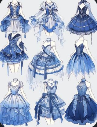 Blue Outfit Drawing, Electric Blue Dress, Electric Blue Dresses, Outfit Drawing, Simple Anime, Anime Clothes, Anime Dress, Drawing Inspo, Drawing Clothes