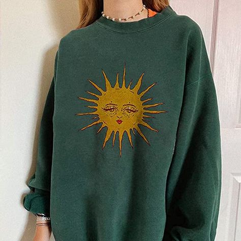 #affiliate Streetwear 90s Indie Clothes Aesthetic Crewneck Sweatshirts Long Sleeve Casual Oversized Pullover Sweatshirt Tops Indie Clothes Aesthetic, Aesthetic Crewneck, Aesthetic Streetwear, Womens Crewneck, Hippie Art, Oversized Pullover, Indie Outfits, Hippie Outfits, Hippie Style