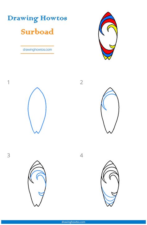 Drawing Surfboard, Surfboard Drawing, Draw Objects, Easy Drawing Guides, Draw Step By Step, Drawing Guides, School Theme, Drawing Guide, Guided Drawing