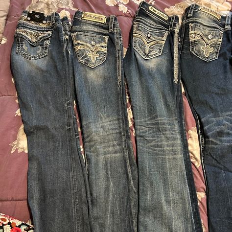 11 Pairs Of Jeans. All Great Condition. Worn Once Or Brand New. Style- Effie, Bootcut, Hudson Signature Bootcut, Missme Signature Boot. $65 Each Or $650 For All Jack David Jeans, Vintage Bootcut Jeans Outfit, Cute Bootcut Jeans, Cute Jeans Aesthetic, Rock Revival Jeans Outfit, Mexican Jeans, Cute Flare Jeans, Flare Outfit, Flare Jeans Outfit