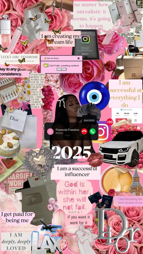 2025 manifesting board for upcoming influencer Vision Boards For College Students, Vision Board Manifestation Collage, Social Media Vision Board Pictures, Vision Board Ideas For 2025, Gaming Vision Board, Content Vision Board, Manifestation Board 2025, Ig Influencer Aesthetic, Vision Board For 2025