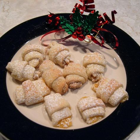 Nut Horns (yeast cookie) Recipe | Just A Pinch Recipes Nut Horns, Horn Cookies, Cream Horn, Nut Rolls, Yeast Dough, Roll Cookies, Egg Yolks, Sweet Potato Casserole, Fudge Recipes