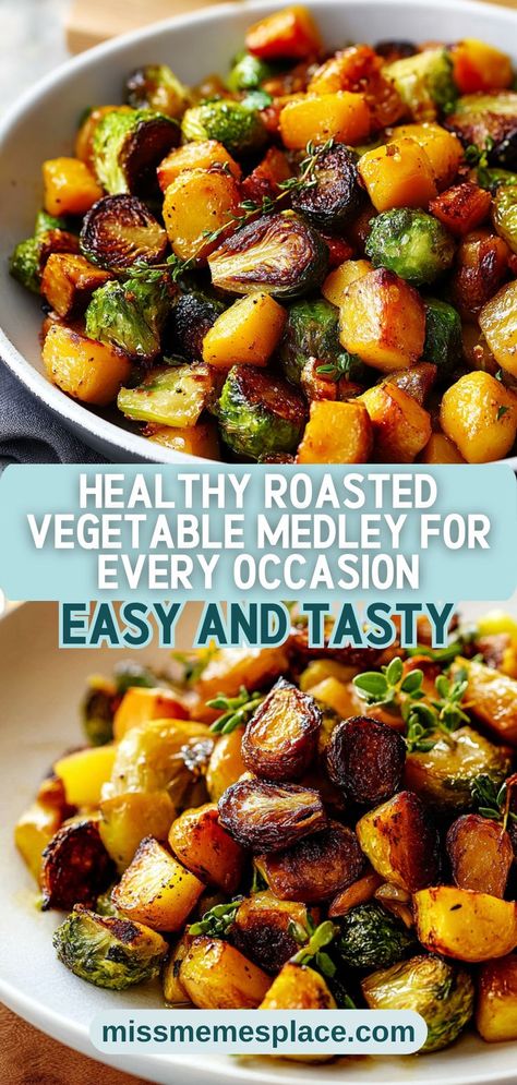 Elevate your dining experience with this healthy Roasted Brussels and Butternut Symphony. This vegetable medley is the perfect addition to any meal, providing essential vitamins while satisfying those taste buds. Roasting enhances the natural sweetness of Brussels sprouts and butternut squash, while the right seasonings unlock layers of flavor. Ideal for holiday feasts, family dinners, or meal prep, this dish offers versatility and nutrition in one delicious package. Squash And Brussel Sprouts Recipes, Squash And Brussel Sprouts, Brussels Sprouts And Butternut Squash, Healthy Roasted Vegetables, Roasted Vegetable Medley, Vegetable Medley, Roasted Vegetable, Brussels Sprouts Recipe, Holiday Feast