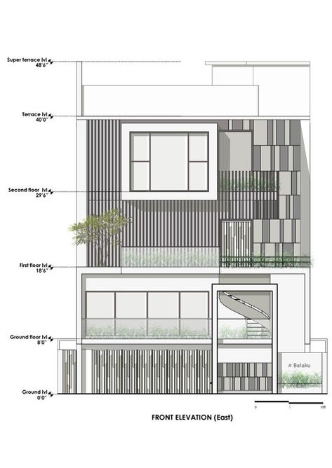 Arch Daily House, Home Designs Exterior, Commercial Design Exterior, Small House Elevation, Architecture Elevation, Small House Elevation Design, Coastal Elegance, Architectural Floor Plans, Modern House Facades