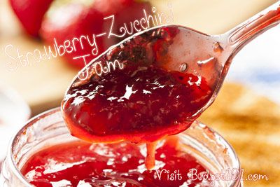 MYO Strawberry Zucchini Jam-  a wonderful concoction which utilizes that bumper crop of zucchini! This "mock" strawberry jam does contain fruit- but it also gives a delicious serving of veggies, shhhhhh.... don't tell anyone, they'll NEVER know! (Click on photo for recipe) Strawberry Zucchini Jam, Strawberry Zucchini, Mock Strawberry, Zucchini Jam, Jam Recipes Homemade, Canning Jam, Jam And Jelly, Agar Agar, Jelly Recipes