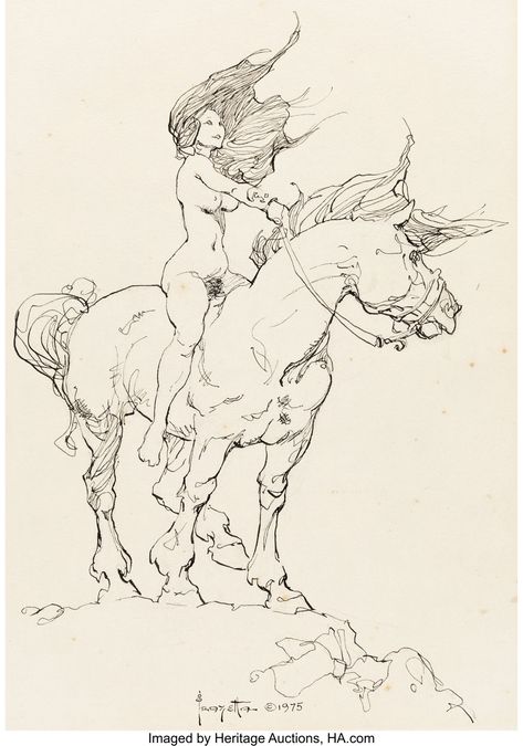 Frazetta Art, Frank Frazetta, Gesture Drawing, Wild Woman, Norman Rockwell, Fantasy Artist, Art And Illustration, Horse Art, Fantasy Artwork