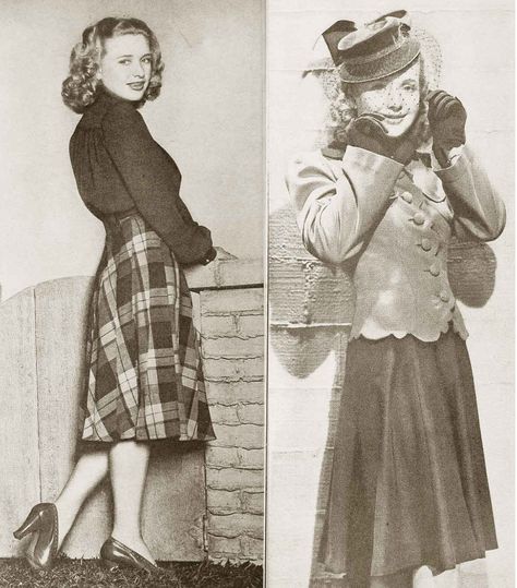 College-Fashions-for-Winter-1940 - Priscilla Lane Vintage British Fashion, 1940 Glamour, 1940s Winter Fashion, 1900s Aesthetic, 40s Aesthetic, Priscilla Lane, Narnia Costumes, Retro Skirts, 1940s Costume