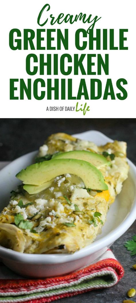 Love sour cream enchiladas? Replace the sour cream with Greek yogurt in these delicious Creamy Green Chile Chicken Enchiladas for a healthier version. You'll never notice the difference! Enchiladas Green, Creamy Enchiladas, Enchiladas Creamy, Recipes Greek Yogurt, Chicken Cookies, Chocolate Chicken, Green Chile Enchilada Sauce, Chicken Chile, Green Chicken Enchiladas