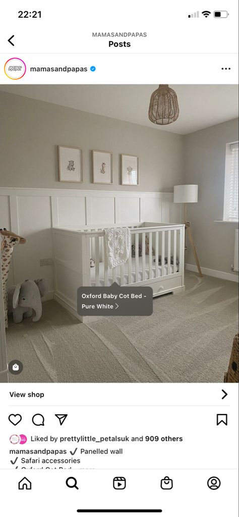 Half Wood Panel Walls Nursery, Grey Carpet Nursery Ideas, Nursery Wall Panels, Neutral Nursery With Panelling, Egyptian Cotton Nursery, Nursery Ideas Paneling, Nursery Ideas Grey Carpet, Nursery Decor Panelling, Elephants Breath Nursery