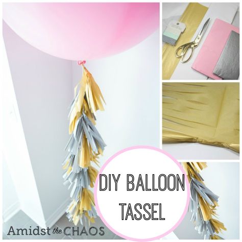 Balloon Tassel Diy, Balloon Tassel Garland, Tassel Diy, How To Make Balloon, Paper Balloon, Tissue Paper Tassel, Balloon Tassel, Jumbo Balloons, How To Make Tassels