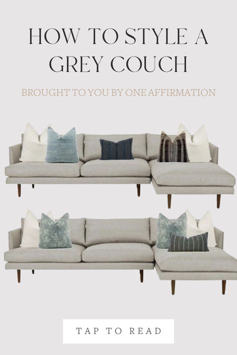 L Sofa Pillow Arrangement, Grey Leather Couch Decor, Sofa With Chaise Pillow Arrangement, Throw Pillows Grey Sectional, Grey Sofa Throw Pillows, Throw Pillow Grey Couch, Cushions For Light Grey Sofa, Light Grey Sofa Decor, Light Grey Leather Couch Living Room