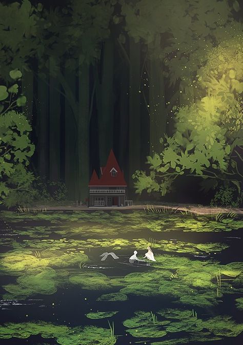 Rana Baba Jaga, 판타지 아트, Environment Concept Art, Environmental Art, Fantasy Landscape, Lily Pads, Anime Scenery, 그림 그리기, Pretty Art