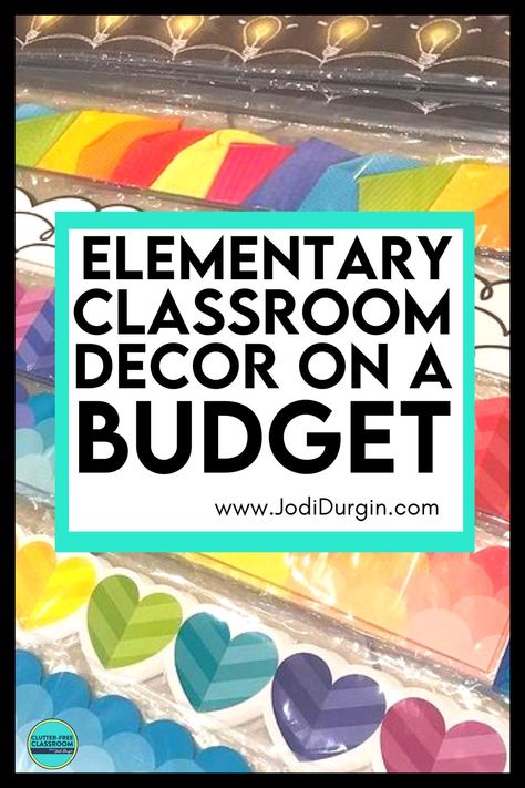 Calling all elementary teachers looking for the best cheap classroom decor resources & ideas available in stores & online! This Clutter-Free Classroom blog post identifies 7 stores for finding inexpensive decorations which include Amazon, Dollar Tree, Hobby Lobby, Michaels, Oriental Trading, Target & Walmart. If you are a 1st, 2nd, 3rd, 4th or 5th grade teacher who works with lower or upper elementary students, read the post & download the free decorating guide for more money-saving tips. Grade Four Classroom Decor, Classroom Decor Dollar Tree, Hobby Lobby Classroom Ideas, Classroom Decor On A Budget Diy, Cheap Easy Classroom Decor, Affordable Classroom Decor, Dollar Store Classroom Decor, Primary Color Classroom Decor, Classroom Decor Primary Colors