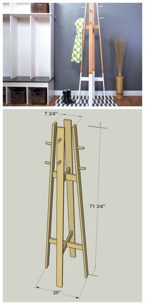 Hat Rack Diy, Diy Hat Rack, Ski House Decor, Chest Woodworking Plans, Free Standing Coat Rack, Koti Diy, Diy Coat Rack, Diy Coat, Modern Coat Rack