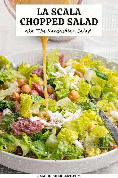 Make your summer meals healthy and delicious with the La Scala chopped salad, a favorite of the Kardashians! With only a few simple ingredients, it's an easy recipe to make at home. Summer Meals Healthy, Kardashian Salad, Kardashian Salads, Scala Chopped Salad, Chopped Salad Dressing, Chopped Salad Recipes, Salad Salad, Summer Meals, Summer Recipe