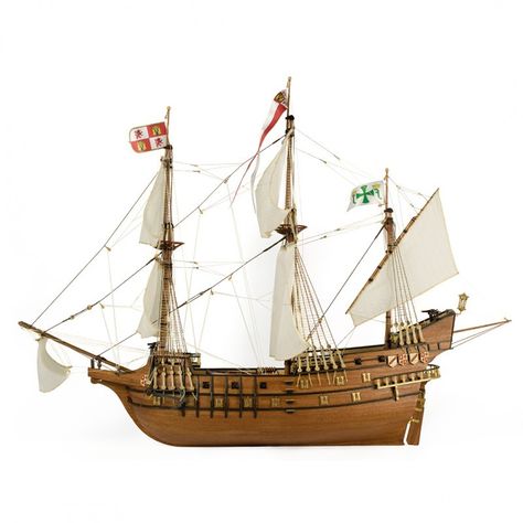 Enjoy building the San Francisco II, a wooden model kit of this stunning Spanish galleon. The galleons were the most powerful ships of their time and backbone of Spanish sea power during the XVI and XVII centuries. It includes a DVD for computers or laptops -PC or Mac- with the best multimedia instructions with video tutorials and more than 1.000 images that guide you step by step on the process to complete your model of this legendary ship. Spanish Pictures, Golden Hind, Galleon Ship, Model Sailing Ships, Spanish Galleon, Wooden Model Boats, Model Ship Kits, Wooden Model Kits, Model Warships