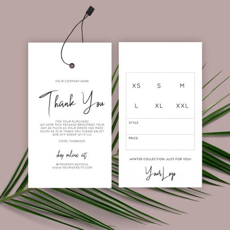 Business Clothing Thank You Logo Label Hang Tag - Clothing Label Custom Hang Tags, Business Clothing, Logo Label, Clothing Labels, Brand Tags, Easy Gifts, Business Outfits, Valentine Day Cards, Hang Tags