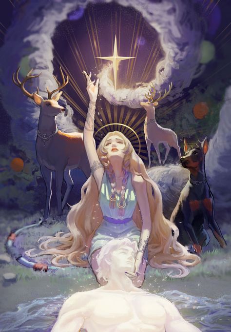 Artemis X Orion, Orion The Hunter Greek Mythology, Artemis And Orion Art Greek Mythology, Love Goddess Art, Greek Gods Artemis, Aletheia Goddess, Apollo And Artemis Art, Artemis Artwork, Artemis Fanart Goddess