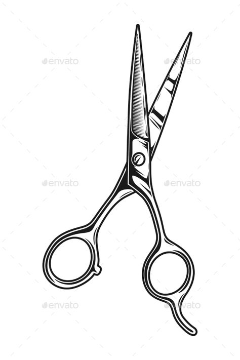 Vintage Monochrome Barber Scissors Concept #Monochrome, #Vintage, #Barber, #Concept Barber Scissors Tattoo, Scissors Tattoo Design, Vintage Scissors Tattoo, Barber Tattoo Ideas, Barber Illustration, Scissors Drawing, Hairstylist Tattoos, Scissors Logo, Luxe Logo