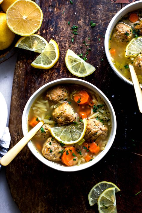 Lemon Chicken Meatball and Orzo Soup — My Diary of Us Meatball Orzo Soup, Prosecco Smash, Meatball Orzo, Lemon Orzo Soup, Chicken Meatball Soup, Orzo Soup Recipes, Chicken Meatball, Lemon Orzo, How To Cook Orzo