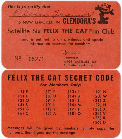 Felix the Cat Fan Club Membership Card and Secret Code | by Alan Mays Vintage Membership Card, Club Membership Card, Schenectady New York, Lookbook Design, Club Magazine, Felix The Cat, Member Card, Zine Design, Felix The Cats