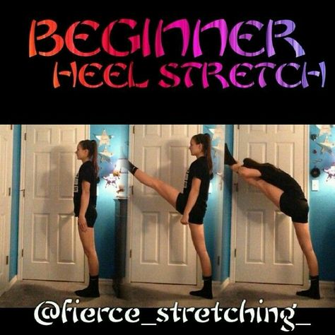 Heel stretch Heel Stretch Stretches, Cheerleading Memes, Cheer Flexibility, Cheer Stretches, Cheerleading Tips, Cheer Tips, Cheerleading Workouts, Cheer Hacks, Cheerleading Coaching