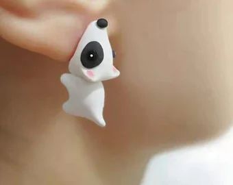 MushMushShop - Etsy Stud Girl, Dog White, Cute Shark, Polymer Clay Animals, Polymer Clay Jewelry Diy, Surgical Steel Earrings, Clay Animals, Clay Jewelry Diy, Animal Earrings