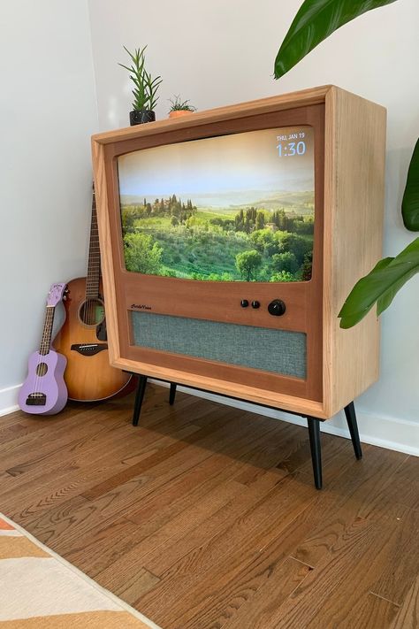 Vintage Tv Room, Tile Room, Vintage Tv Stand, Apartment 2023, Live Tv Free, Retro Tv Stand, Retro Console, Vintage Knobs, Face Frame