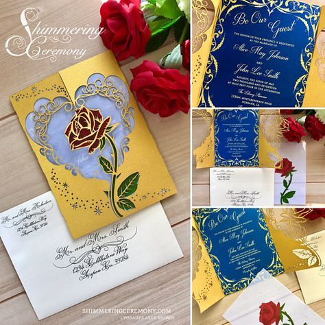 Beauty And The Beast Wedding Invitations, Beauty And The Beast Quince, Beauty And The Beast Wedding Theme, Beauty And The Beast Wedding, Beauty And Beast Wedding, Beauty And The Beast Theme, Quince Invitations, Wedding Design Inspiration, Tema Disney