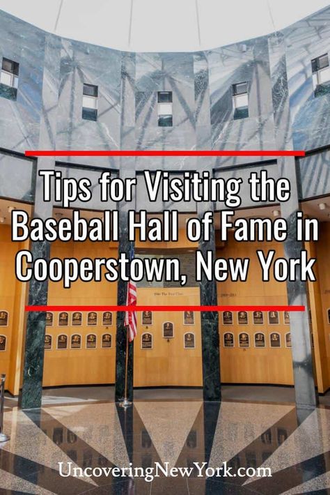 The National Baseball Hall of Fame in Cooperstown, New York is a must-visit spot for anyone that loves this American pastime. Find out everything you need to know to visit this amazing museum. Baseball Hall Of Fame Cooperstown, Usa Vacation Destinations, Niagara Falls Vacation, Cooperstown Dreams Park, Cooperstown New York, Cooperstown Ny, Baseball Tournament, Baseball Hall Of Fame, New England Road Trip