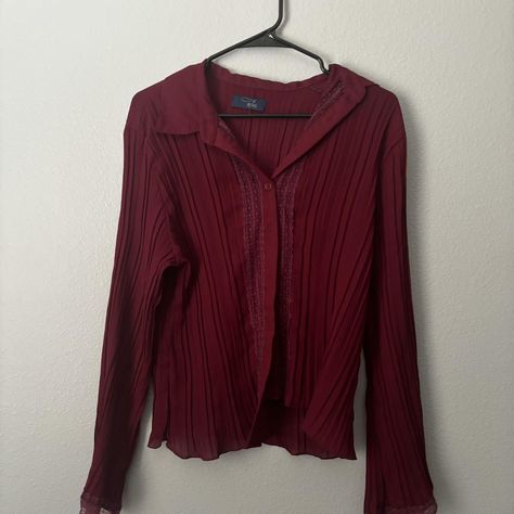 dark red/maroon long sleeve button up top with bell... - Depop Dark Red Maroon, Maroon Long Sleeve, Top With Bell Sleeves, Coquette Cottagecore, Cottagecore Fairy, Red Maroon, Button Up Top, Lace Panelled, Dark Red