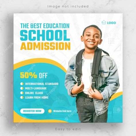 Premium PSD | Back to school admission educational social media banner and square flyer, poster or instagram post template design Instagram Poster Design Ideas, School Ads Design, Educational Instagram Post, School Post Design, School Banner Design Ideas, Square Poster Design, School Social Media Design, Back To School Poster Design, School Banner Design