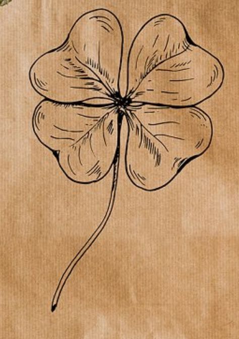 4 Leaf Clover Tattoos, Clover Drawing Simple, Trinket Tattoo, Four Leaf Clover Drawing, 4 Leaf Clover Tattoo, Leaf Clover Tattoo, Cousin Tattoos, Four Leaf Clover Tattoo, Earthy Tattoos