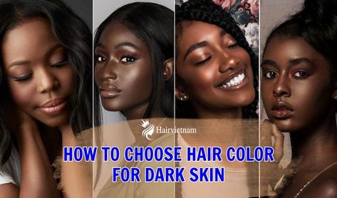 Hair Color for Dark Skin Tones Milk Tea Hair Color On Dark Skin, Dyed Hair Black Women Dark Skin, Hair Dye For Dark Skin Tone, Hair Color For Dark Brown Skin, Best Hair Dye For Black Women, Hair Color By Skin Tone, Fall Hair Color For Dark Skin Tone, Hair Dye Dark Skin, Hair Colors For Dark Skin Black Women