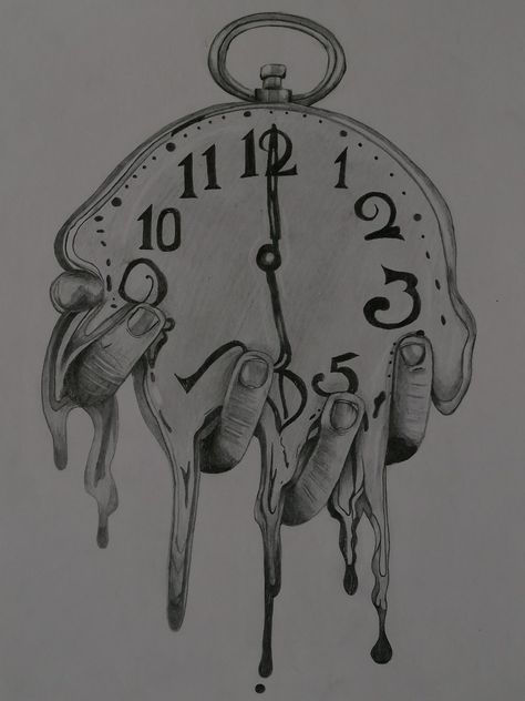 Melting Clock Art, Melting Drawing Ideas, Melting Clock Drawing, Melting Candle Drawing, Clock Melting, Melting Clock Tattoo, Melted Clock, Melting Clocks, Clock Drawing