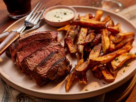 Steak Frites with Béarnaise-ish Recipe | Food Network Mary Makes It Easy, Shallot Butter, Blackening Seasoning, Boneless Ribeye Steak, Sauce Béarnaise, Mary Berg, Easy Steak, Sauce Hollandaise, Steak Frites