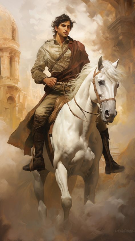 Spanish Handsome Young Man Riding a Horse #Spanish #handsome #man #guy #avatar #wallpaper Man On Horse Reference, Horse Guy Anime, Man Riding Horse Drawing, Man On A Horse, Person On Horse, Guy On Horse Reference, Warrior On A Horse, Knight On A Horse, Warrior On Horse