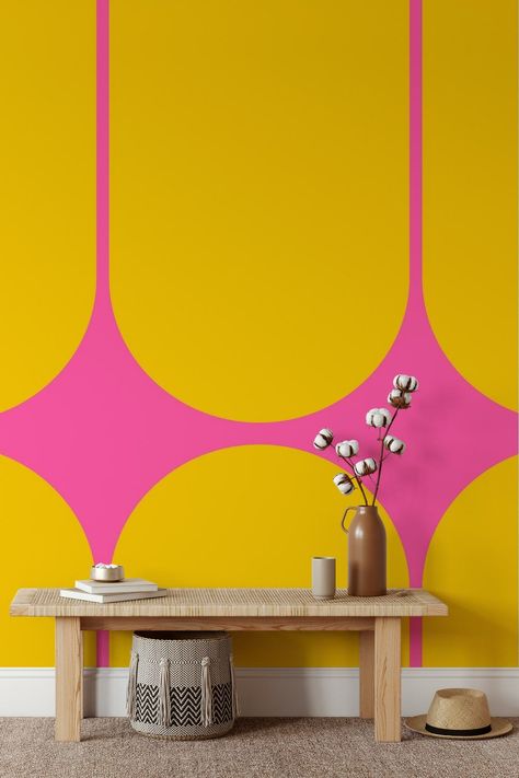 from Happywall.com Midcentury Modern Wallpaper, Arches Wallpaper, Minimalism Wallpaper, Dining Room Murals, Color Blocking Design, Mid Century Wallpaper, Wall Pops, Sweet Charity, Modern Mexican