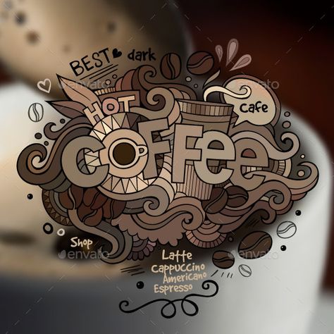 Coffee Doodle, Coffee Watercolor, Doodle Design, Coffee Pictures, Doodle Lettering, Doodle Designs, Trademark Fine Art, Wrapped Canvas Art, Word Art