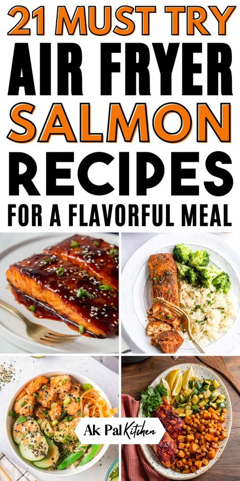 Air fryer salmon recipes are quick, healthy, and delicious. Whether you're looking for crispy air fryer salmon or easy weeknight dinners, this method makes cooking seafood a breeze. Try salmon fillets with garlic butter or a tangy lemon glaze for added flavor. Air fryer fish recipes, including salmon, are perfect for beginners, offering a low-carb, keto-friendly dinner. Pair your air-fried salmon with vegetables for a complete meal in minutes. Must try these air fryer dinner recipes. Air Fryer Salmon Dinner, Healthy Salmon Air Fryer Recipes, Skinless Salmon Air Fryer Recipes, Airfryer Salmon Recipes Healthy, Salmon Recipes For Air Fryer, Salmon And Shrimp Recipes Air Fryer, Keto Salmon Air Fryer Recipes, Air Fryer Stuffed Salmon, Salmon Dinner Ideas Air Fryer