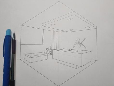 Office Interior Design Perspective, Reception Perspective Drawing, Office Perspective Drawing, Reception Desk Drawing, Office Perspective, Paper House Diy, Law Firm Design, 2 Point Perspective Drawing, 2 Point Perspective