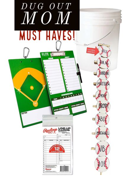 Teeball Dugout Ideas, Softball Dugout Buckets, Tball Organization, Baseball Dugout Organization Team Mom, Dugout Mom Ideas, Baseball Team Mom Ideas, Travel Ball Mom Must Haves, Tball Dugout Organization, Softball Dugout Organization