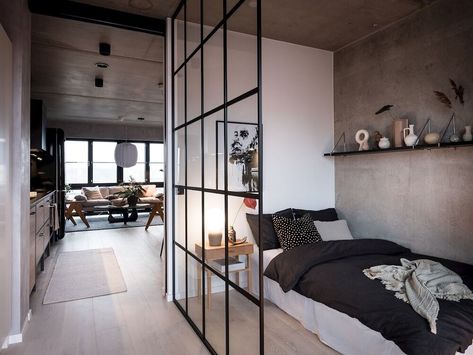 Small Industrial Apartment, Industrial Studio Apartment, Scandinavian Loft Apartment, Small Attic Apartment, Modern Industrial Loft, Scandinavian Loft, Design Ložnic, Industrial Apartment, Scandinavian Apartment