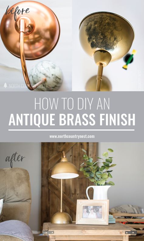 Yes, you can DIY that beautiful antique brass finish! This tutorial walks you through the simple process of achieving the perfect antique brass finish #DIY #antiquebrass #fauxfinish #northcountrynest #DIY Lamp Makeover, North Country, Can Diy, Diy House Projects, Affordable Home Decor, Dollar Store Crafts, Crafty Diy, Cool Diy Projects, Painting Tips