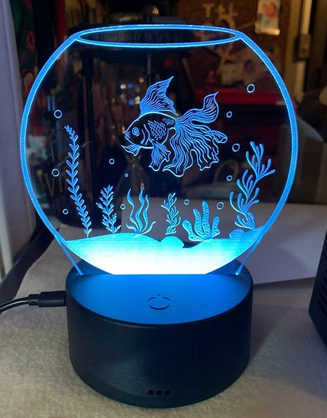 Small fish bowl Led Edge lit Nightlight Kids Gift Gift | Etsy Plexiglass Ideas, Led Acrylic Sign, Acrylic Led Lamp, Laser Cut Decor, Self Gift, Betta Fish Tank, Laser Engraved Ideas, Glass Engraving, Cnc Projects