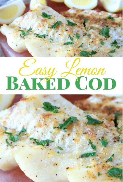 Easy Lemon Baked Cod | An easy cod recipe, featuring baked cod with lemon and garlic | Seafood Recipe | Quick Weeknight Dinner Idea. Cod Fillet Recipes, Lemon Baked Cod, Keto Fish, Seafood Dinners, Garlic Baked, Cod Fish Recipes, Fish Meal, Fish Plates, Pescetarian Recipes