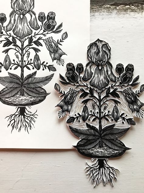 Flower Printmaking, Lino Cut Art, Flower Linocut, Printmaking Projects, Woodcut Art, Relief Printmaking, Linocut Printmaking, Lino Art, Relief Printing